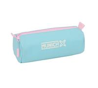 Safta - Munich Sky Rectangular School Pencil Case, Youth Pencil Case with 1 Compartment and Zip, Organizer for Pencils and Pens, Turquoise Blue with Pink Details, Measures 21 x 7 x 8 cm
