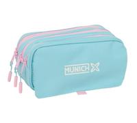 Safta - Munich Sky Triple School Pencil Case, Youth Pencil Case with 3 Compartments and Zippers, Front Pocket, Back Strap Adaptable to Backpack Carrier, Measures 21.5 x 8 x 10 cm