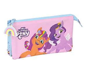 safta My Little Pony - Triple Pencil Case, Children's Pencil Case, Ideal for School Ages, Comfortable and Versatile, Quality and Resistance, 22 x 3 x 12 cm, Blue/Pink, Blue/Pink, Estándar, Casual