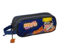 Safta Naruto Ninja - Double Child's Pencil Case, Children's Pencil Case, Ideal for School-Aged Children, Comfortable and Versatile, Quality and Resistance, 21 x 6 x 8 cm, Black/Blue, Black/Blue,