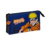 Safta Naruto Ninja - Triple Pencil Case, Children's Pencil Case, Ideal for School-Aged Children, Comfortable and Versatile, Quality and Resistance, 22 x 3 x 12 cm, Black/Blue, Black/Blue, Estándar,