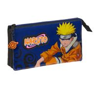 Safta Naruto Ninja - Triple Pencil Case, Children's Pencil Case, Ideal for School-Aged Children, Comfortable and Versatile, Quality and Resistance, 22 x 3 x 12 cm, Black/Blue, Black/Blue, Estándar,