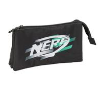 Safta NERF GAME - Triple Pencil Case, Children's Pencil Case, Ideal for School Age Children, Comfortable and Versatile, Quality and Resistance, 22 x 3 x 12 cm, Black/White, M, Casual