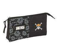 Safta One Piece Pirates - Triple Pencil Case, Children's Pencil Case, Ideal for School Age Children, Comfortable and Versatile, Quality and Resistance, 22 x 3 x 12 cm, Black/White, M, Casual