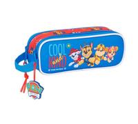 Safta - Paw Patrol Cool Double School Pencil Case, Children's Pencil Case with 2 Compartments and Zippers, Side Hand Handle, Back to School Organizer, Multicoloured Red and Blue, Measures 21 x 6 x 8