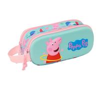 Safta Peppa Pig 3D - Double 3D Pencil Case, Children's Pencil Case, Ideal for School-Age Children, Comfortable and Versatile, Quality and Resistance, 21 x 6 x 8 cm, Green/Pink, Green/Pink, Estándar,