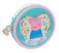 Safta Peppa Pig Pretty Flowers - Round Pencil Case, with 18 Pieces, Easy Cleaning, Children's Pencil Case, Child, Ideal for Children from 5 to 14 Years, Comfortable and Versatile, Quality and