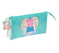 Safta Peppa Pig Pretty Flowers - Triple Pencil Case, Children's Pencil Case, Ideal for School Age Children, Comfortable and Versatile, Quality and Resistance, 22 x 3 x 12 cm, Mint/Pastel Yellow, M,
