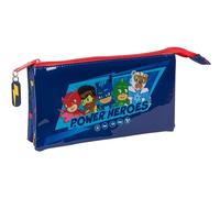 Safta PJMASKS Ready - Triple Pencil Case, Children's Pencil Case, Ideal for School-Age Children, Comfortable and Versatile, Quality and Resistance, 22 x 3 x 12 cm, Navy Blue, Navy, Estándar, Casual