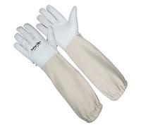 SAFTA Premium Quality Cow Hide Beekeeping Gloves, Bee keepers Gloves for Professionals, Long Sleeves, Elastic Cuffs Sting Proof Bee Gloves, Light Thorn proof Gardening Work Gloves. (S)