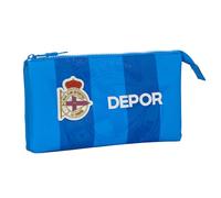 Safta Real Deportivo De La Coruña - Triple Pencil Case, Children's Pencil Case, Ideal for School Age Children, Comfortable and Versatile, Quality and Resistance, 22 x 3 x 12 cm, Blue, Blue, Estándar,