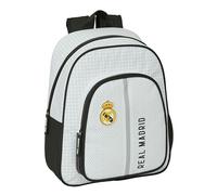 Safta Real Madrid 1st Team 24/25 - Children's Backpack, Ideal for Children of Different Ages, Comfortable and Versatile, Quality and Resistance, 28 x 10 x 34 mm, White/Grey, white/grey, Estándar,