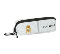 Safta Real Madrid 1st Team 24/25 - Large Square Pencil Case, Children's Pencil Case, Ideal for School Age Children, Comfortable and Versatile, Quality and Resistance, 22 x 10 x 10 cm, White/Grey,