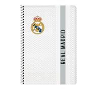 Safta Real Madrid 1st Team 24/25 - Notebook, Folio Notebook 80 Sheets Hard Cover 1Design, Ideal for Children of Different Ages, Comfortable and Versatile, 21.5 x 1 x 31 cm, White/Grey