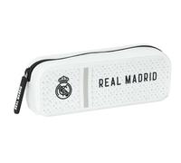 Safta Real Madrid 1st Team 24/25 - Square Silicone Pencil Case, Children's Pencil Case, Ideal for School Age Children, Comfortable and Versatile, 18.5 x 5.5 x 7.5 cm, White/Grey, white/grey, Estándar,
