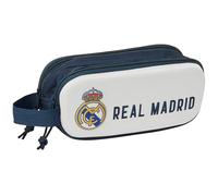 Safta Real Madrid 3D - Double 3D Pencil Case, Children's Pencil Case, Ideal for School-Age Children, Comfortable and Versatile, Quality and Resistance, 21 x 6 x 8 cm, White/Navy Blue, White/Navy Blue,