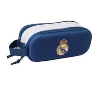 Safta Real Madrid 3D - Double 3D Pencil Case, Children's Pencil Case, Ideal for School Ages, Comfortable and Versatile, Quality and Resistance, 21 x 6 x 8 cm, Black/White, M, Casual