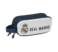 Safta Real Madrid 3D - Double 3D Pencil Case, Children's Pencil Case, Ideal for School-Age Children, Comfortable and Versatile, Quality and Resistance, 21 x 6 x 8 cm, White/Navy Blue, White/Navy Blue,