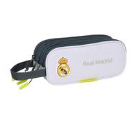 Safta Real Madrid EQUIPACIÓN 25/26 - Triple Zip Pencil Case, Children's Pencil Case, Ideal for Children from 5 to 14 Years, Comfortable and Versatile, Quality and Resistance, 21 x 7 x 8.5 cm, white, M