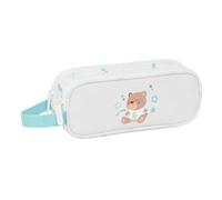 Safta - Real Madrid White Preschool Double School Pencil Case, Children's School Organizer with Two Separate Compartments and Zippers, Measures 21 x 6 x 8 cm, Pencil Case 2 Compartments