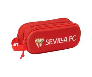 Safta - Sevilla FC 3D Double School Pencil Case, Children's and Youth School Pencil Case with Two Separate Compartments, Double Zipper, Side Hand Handle, Measures 21 x 6 x 8 cm