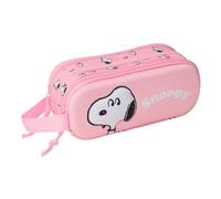 Safta - Snoopy 3D Double School Pencil Case, Children's School Pencil Case with Two Compartments and Zippers, Side Hand Handle, 3D Design Pink Multicolor, Measures 21 x 6 x 8 cm