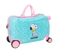 Safta - Snoopy Children's Suitcase with Wheels, ABS + Sturdy PC, 4 Double Wheels Rotation 360°, Interior Lined with Divider and Zip Pocket, Shoulder Strap and Footrest, Measures 44 x 21 x 27 cm