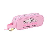 Safta - Snoopy Double School Pencil Case, School Organizer with Two Compartments and Zippers, Side Hand Handle, Measures 21 x 6 x 8 cm, Pencil Case 2 Compartments