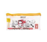 Safta - Snoopy Transparent Rectangular School Case, PVC Children's School Organizer with Zip Closure, Activity Set with Ruler 15 cm, 2 Pencils, Sharpener, Measures 22.5 x 10.5 cm, Pencil Case