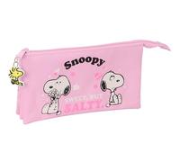 SAFTA Snoopy - Triple Pencil Case, Children's Pencil Case, Ideal for School Age Children, Comfortable and Versatile, Quality and Resistance, 22 x 3 x 12 cm