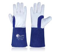 SAFTA Spark and Heat Proof Gloves, Sheep leather Palm & Top with Cow Split Leather Cuff, AZO free Ideal TIG Welding Gloves, Perfect for Gardening, Soldering, Metal Handling. (Size 10, Blue)