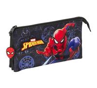 Safta SPIDERMAN ATTACK - Triple Pencil Case, Children's Pencil Case, Ideal for School Age Children, Comfortable and Versatile, Quality and Resistance, 22 x 3 x 12 cm, Black/White, M, Casual