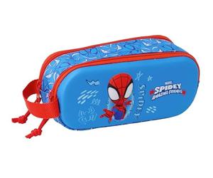Safta SPIDEY 3D - Double 3D Pencil Case, Children's Pencil Case, Ideal for School Age Children, Comfortable and Versatile, Quality and Resistance, 21 x 6 x 8 cm, Navy Blue/Red, M, Casual