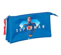 Safta Superman - Triple Pencil Case, Children's Pencil Case, Ideal for School Children, Comfortable and Versatile, Quality and Resistance, 22 x 3 x 12 cm, blue, M, Casual