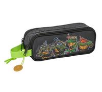 Safta Teenage Mutant Ninja Turtles - Double Child's Pencil Case, Child's Pencil Case, Ideal for School Ages, Comfortable and Versatile, Quality and Resistance, 21 x 6 x 8 cm, Grey/Black, Gray/Black,