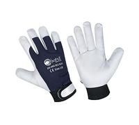 SAFTA Thornproof Gardening Gloves with Thermal Lining, Premium Sheep Leather Work Gloves, Breathable Spandex Back, Secure Velcro Fit for Outdoor, Construction (SIZE:10, Red, Blue) (Blue)