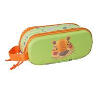 Safta TIGER 3D - Double 3D Pencil Case, Children's Pencil Case, Ideal for School Age Children, Comfortable and Versatile, Quality and Resistance, 21 x 6 x 8 cm, Green Lime, M, Casual