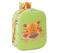 Safta TIGER 3D Nursery Backpack, Adaptable to Cart, Easy Cleaning, Ideal for Children of Different Ages, Comfortable and Versatile, Quality and Resistance, 22 x 10 x 27 cm, Green Lime, M, Casual