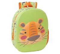Safta Tiger 3D School Backpack, with 3D Design, Adaptable to Cart, Ideal for Children of Different Ages, Comfortable and Versatile, Quality and Resistance, 27 x 10 x 33 cm, Green Lime, M, Casual