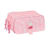 Safta - Triple Big Miffy Flowers School Pencil Case, Children's Pencil Case with 3 Compartments and Zippers, Front Pocket, Back Strap Adaptable to Backpack Carrier, Measures 21.5 x 8 x 10 cm