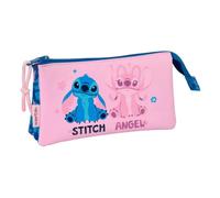 Safta - Triple Disney Stitch Lilo School Pencil Case, Children's School Pencil Case with 3 Compartments and Zippers, Measures 22 x 3 x 12 cm, School Pencil Case 3 Compartments