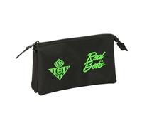 Safta - Triple Real Betis Football Pencil Case, Pencil Case with 3 Separate Compartments and Zip, Central Interior Pocket, Children's and Youth Organiser Back to School, Measures 22 x 3 x 12 cm