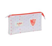 Safta - Triple Sevilla FC Preschool School Pencil Case, Children's School Pencil Case with 3 Separate Compartments with Zip and Central Interior Pocket, Measures 22 x 3 x 12 cm