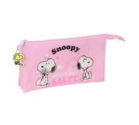 Safta - Triple Snoopy School Pencil Case, Children's School Organizer with 3 Separate Compartments and Zip, Measures 22 x 3 x 12 cm, Pencil Case 3 Compartments