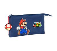 Safta Super Mario Trick - Triple Pencil Case, Children's Pencil Case, Ideal for School Age Children, Comfortable and Versatile, Quality and Resistance, 22 x 3 x 12 cm