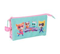 Safta SUPERKITTIES - Triple Pencil Case, Children's Pencil Case, Ideal for School Children, Comfortable and Versatile, Quality and Resistance, 22 x 3 x 12 cm, Light Pink/Pastel Turquoise, M, Casual