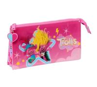 Safta Trolls 3 - Triple Pencil Case, Children's Pencil Case, Ideal for School Age Children, Comfortable and Versatile, Quality and Resistance, 22 x 3 x 12 cm, Pink, Pink, Estándar, Casual