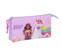 Unicorn Academy - Triple Pencil Case, Children's Pencil Case, Ideal for School Age Children, Comfortable and Versatile, Quality and Resistance, 22 x 3 x 12 cm, lilac, M, Casual