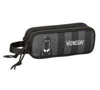 Safta Wednesday - Children's Double Pencil Case, Children's Pencil Case, Ideal for School Children, Comfortable and Versatile, Quality and Resistance, 21 x 6 x 8 cm, Black, Black/White, Estándar,