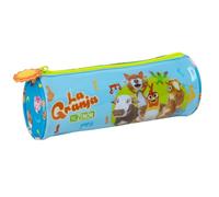 Safta - Zenon's Farm Round School Pencil Case, Cylindrical Children's School Pencil Case with Zip and Easy Opening Pull, Animal Print, Blue, Measures 20 x 7 x 7 cm, School Pencil Case